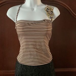 NWT Juicy Couture summer swim/athletic top brown and pink CUTE gorgon style bow